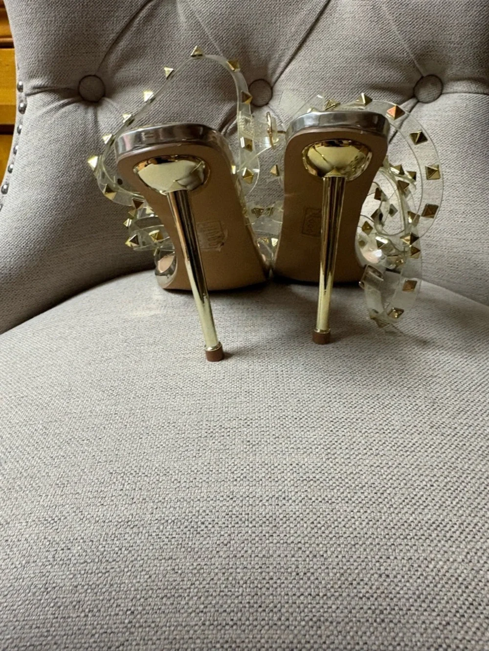 Fashion Nova clear/studded Women's Sandals in Nude/Gold